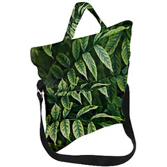 Leaves Foliage Twig Bush Plant Fold Over Handle Tote Bag by artworkshop