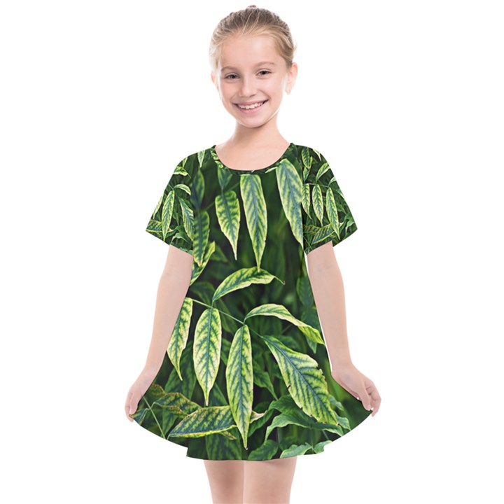 Leaves Foliage Twig Bush Plant Kids  Smock Dress