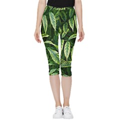 Leaves Foliage Twig Bush Plant Inside Out Lightweight Velour Capri Leggings  by artworkshop