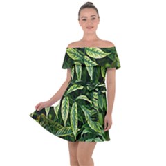 Leaves Foliage Twig Bush Plant Off Shoulder Velour Dress by artworkshop