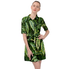 Leaves Foliage Twig Bush Plant Belted Shirt Dress by artworkshop