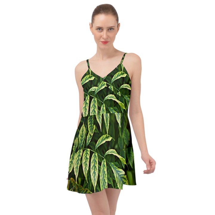 Leaves Foliage Twig Bush Plant Summer Time Chiffon Dress