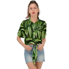 Leaves Foliage Twig Bush Plant Tie Front Shirt  by artworkshop