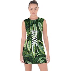 Leaves Foliage Twig Bush Plant Lace Up Front Bodycon Dress by artworkshop