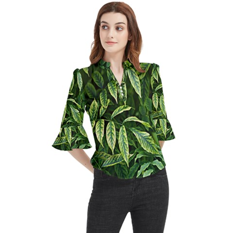 Leaves Foliage Twig Bush Plant Loose Horn Sleeve Chiffon Blouse by artworkshop