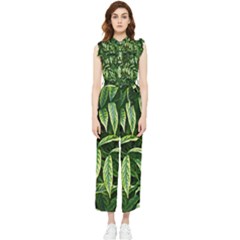 Leaves Foliage Twig Bush Plant Women s Frill Top Chiffon Jumpsuit by artworkshop