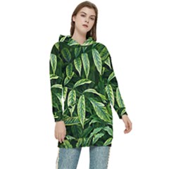 Leaves Foliage Twig Bush Plant Women s Long Oversized Pullover Hoodie by artworkshop