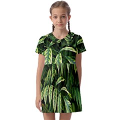 Leaves Foliage Twig Bush Plant Kids  Asymmetric Collar Dress by artworkshop