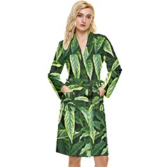 Leaves Foliage Twig Bush Plant Long Sleeve Velour Robe by artworkshop