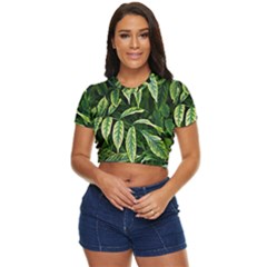 Leaves Foliage Twig Bush Plant Side Button Cropped Tee by artworkshop