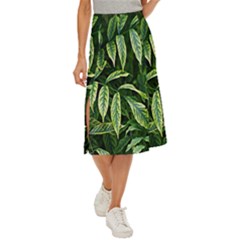 Leaves Foliage Twig Bush Plant Midi Panel Skirt by artworkshop