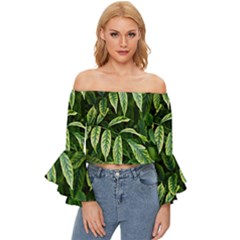 Leaves Foliage Twig Bush Plant Off Shoulder Flutter Bell Sleeve Top by artworkshop