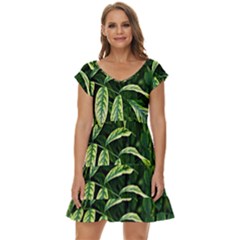 Leaves Foliage Twig Bush Plant Short Sleeve Tiered Mini Dress by artworkshop