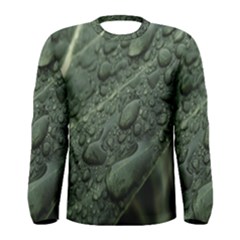 Leaves Water Drops Green  Men s Long Sleeve Tee by artworkshop