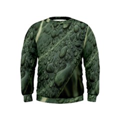 Leaves Water Drops Green  Kids  Sweatshirt by artworkshop