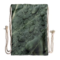 Leaves Water Drops Green  Drawstring Bag (large) by artworkshop