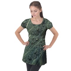 Leaves Water Drops Green  Puff Sleeve Tunic Top by artworkshop