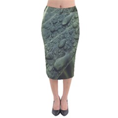 Leaves Water Drops Green  Velvet Midi Pencil Skirt by artworkshop