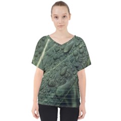 Leaves Water Drops Green  V-neck Dolman Drape Top by artworkshop