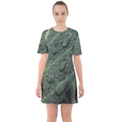 Leaves Water Drops Green  Sixties Short Sleeve Mini Dress by artworkshop