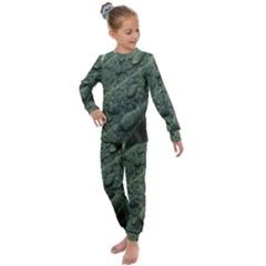 Leaves Water Drops Green  Kids  Long Sleeve Set  by artworkshop