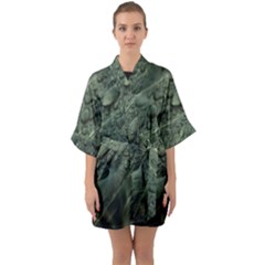 Leaves Water Drops Green  Half Sleeve Satin Kimono  by artworkshop