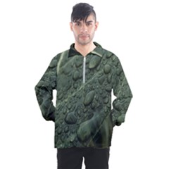 Leaves Water Drops Green  Men s Half Zip Pullover by artworkshop