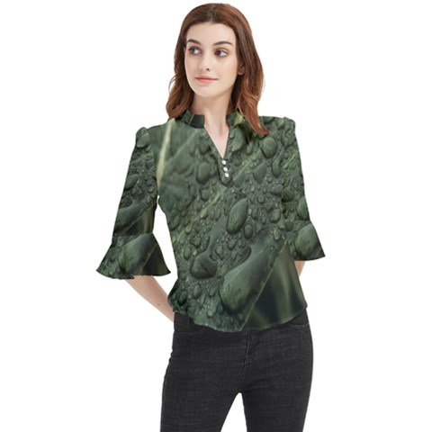 Leaves Water Drops Green  Loose Horn Sleeve Chiffon Blouse by artworkshop