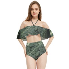 Leaves Water Drops Green  Halter Flowy Bikini Set  by artworkshop