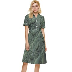 Leaves Water Drops Green  Button Top Knee Length Dress