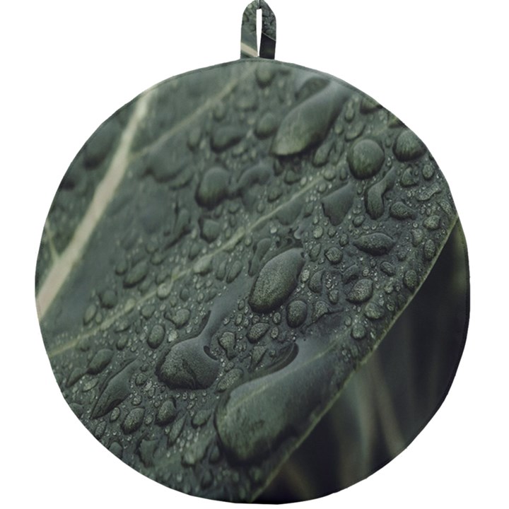 Leaves Water Drops Green  Round Trivet