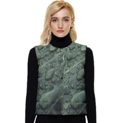 Leaves Water Drops Green  Women s Short Button Up Puffer Vest by artworkshop