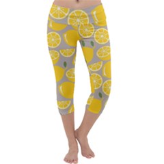 Lemon Wallpaper Capri Yoga Leggings by artworkshop