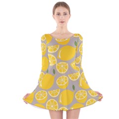 Lemon Wallpaper Long Sleeve Velvet Skater Dress by artworkshop