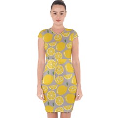 Lemon Wallpaper Capsleeve Drawstring Dress 