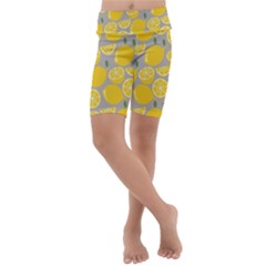 Lemon Wallpaper Kids  Lightweight Velour Cropped Yoga Leggings by artworkshop