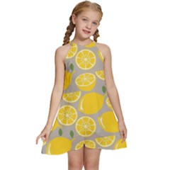 Lemon Wallpaper Kids  Halter Collar Waist Tie Chiffon Dress by artworkshop