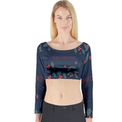 Merry Christmas Holiday Pattern  Long Sleeve Crop Top by artworkshop