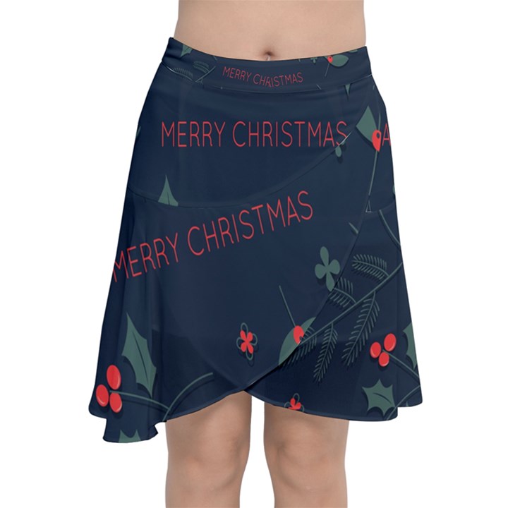 Merry Christmas Holiday Pattern  Chiffon Wrap Front Skirt