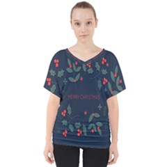 Merry Christmas Holiday Pattern  V-neck Dolman Drape Top by artworkshop