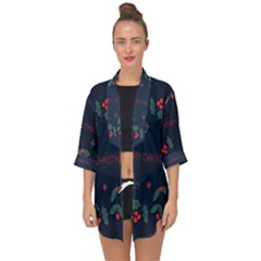 Merry Christmas Holiday Pattern  Open Front Chiffon Kimono by artworkshop