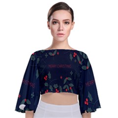 Merry Christmas Holiday Pattern  Tie Back Butterfly Sleeve Chiffon Top by artworkshop