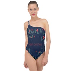 Merry Christmas Holiday Pattern  Classic One Shoulder Swimsuit by artworkshop