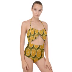 Orange Slices Cross Sections Pattern Scallop Top Cut Out Swimsuit by artworkshop