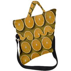 Orange Slices Cross Sections Pattern Fold Over Handle Tote Bag by artworkshop