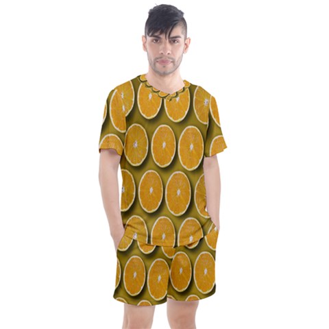 Orange Slices Cross Sections Pattern Men s Mesh Tee And Shorts Set by artworkshop