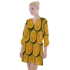 Orange Slices Cross Sections Pattern Open Neck Shift Dress