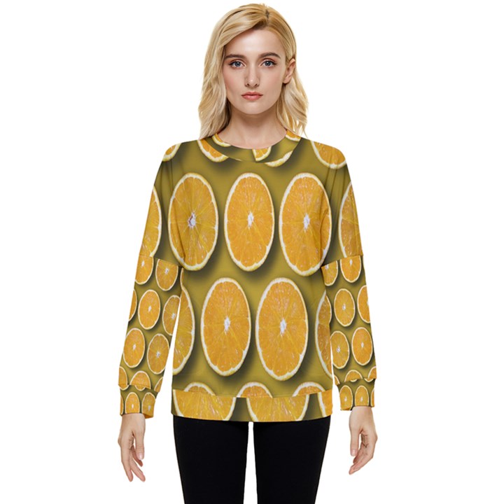 Orange Slices Cross Sections Pattern Hidden Pocket Sweatshirt