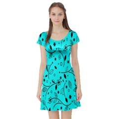 Flower Texture Textile Short Sleeve Skater Dress by artworkshop