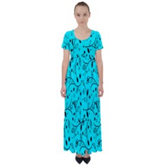 Flower Texture Textile High Waist Short Sleeve Maxi Dress by artworkshop